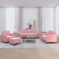 Sofasæt 4 dele med puder velour lyserød