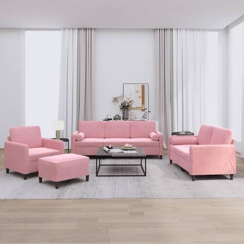 Sofasæt 4 dele med puder velour lyserød