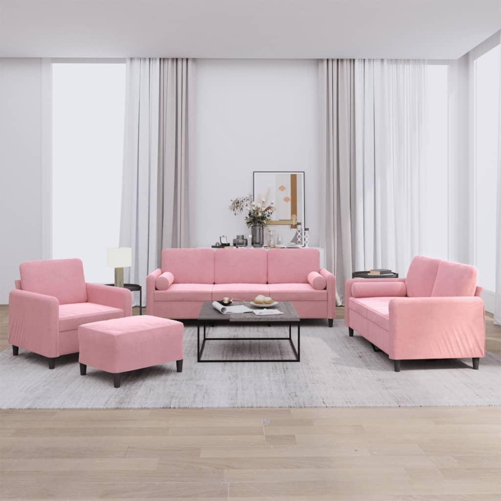 Sofasæt 4 dele med puder velour lyserød