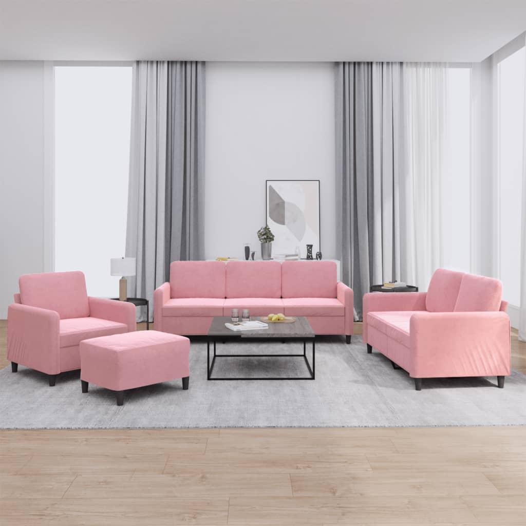 Sofasæt i velour - 4 dele, lyserød