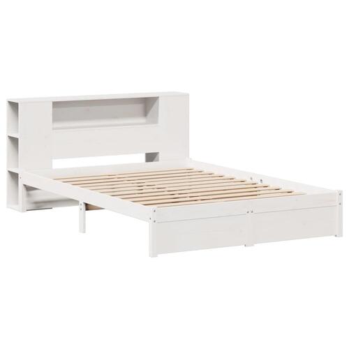 Seng med reol uden madras 120x190 cm massivt fyrretræ hvid