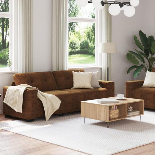Sæt af 2 Brun Stof, Træ Stor Elegant Sofa Rektangulær