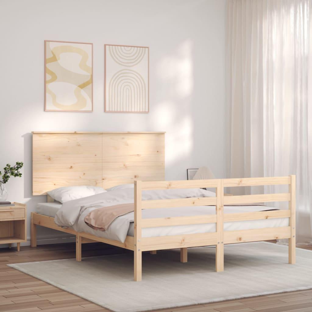 Sengeramme med sengegavl 140x200 cm massivt træ hvid