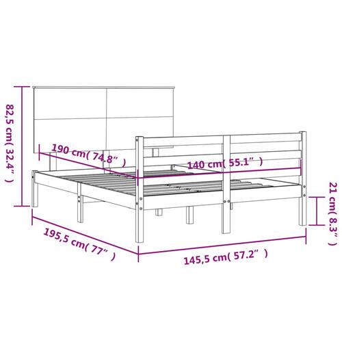 Sengeramme med sengegavl 140x190 cm massivt træ