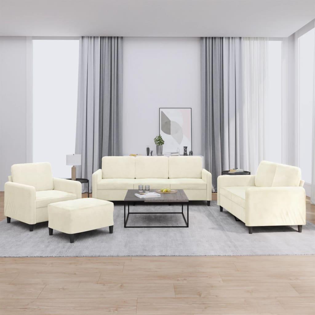 Sofasæt 4 dele velour cremefarvet