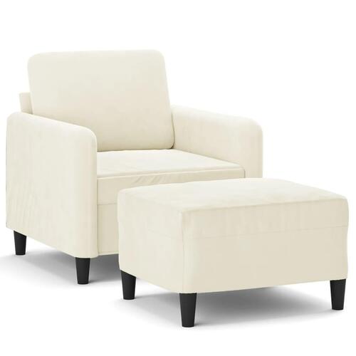 Lænestol med fodskammel 60 cm velour cremefarvet