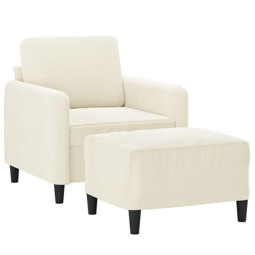Lænestol med fodskammel 60 cm velour cremefarvet