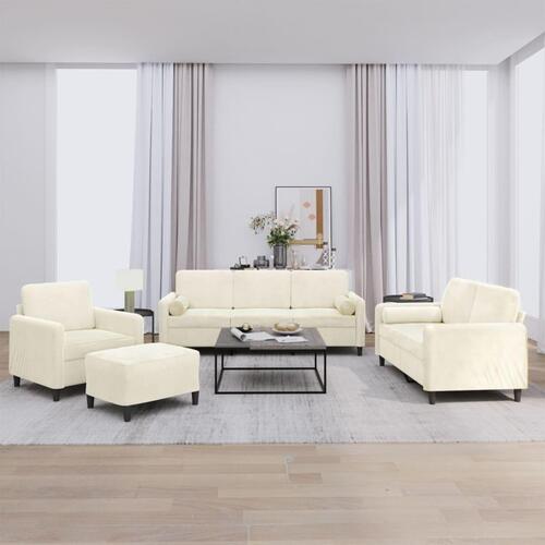 Sofasæt 4 dele med puder velour cremefarvet