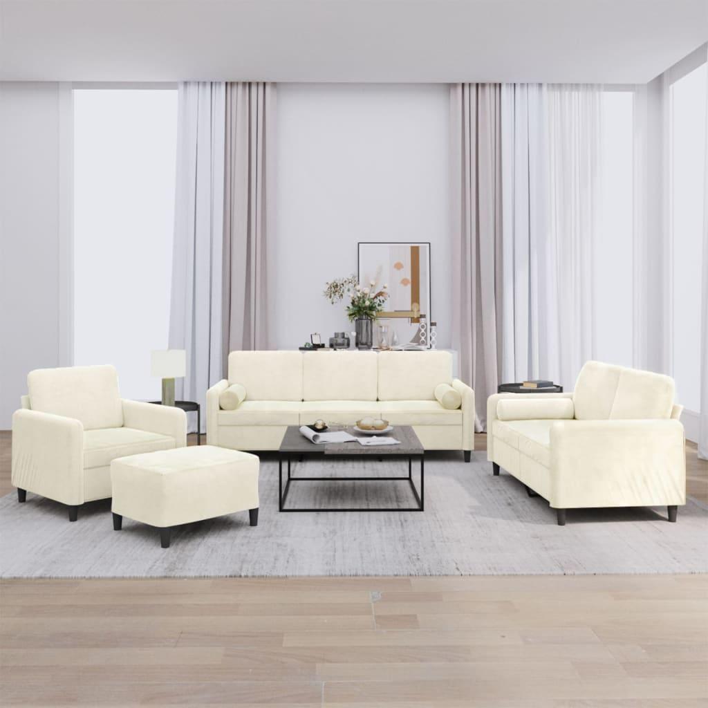 Sofasæt 4 dele med puder velour cremefarvet