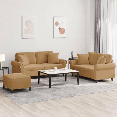3 personers sofa med puder velour brun