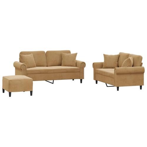 3 personers sofa med puder velour brun
