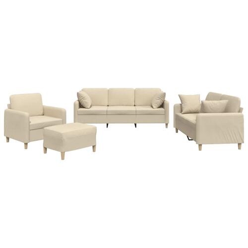 Sofasæt 4 dele med puder stof cremefarvet