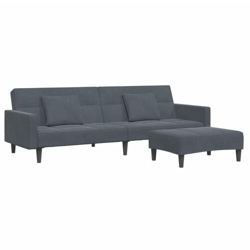 2-personers sovesofa med fodskammel velour mørkegrå