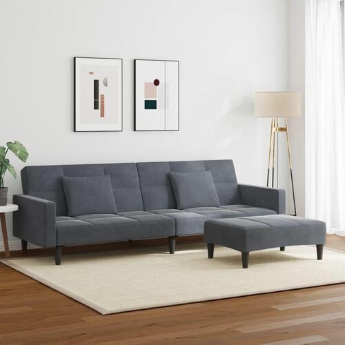 2-personers sovesofa med fodskammel velour mørkegrå