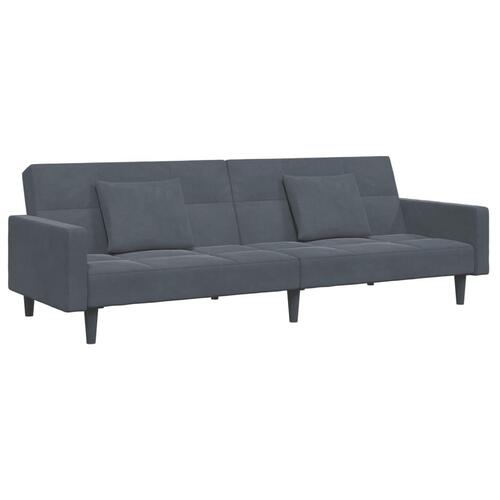 2-personers sovesofa med fodskammel velour mørkegrå
