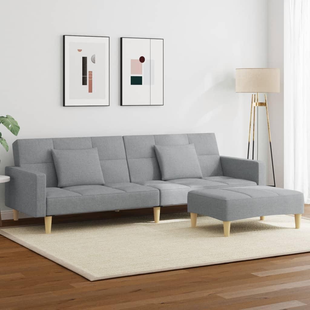 2-personers sovesofa med fodskammel stof lysegrå
