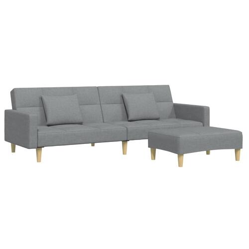 2-personers sovesofa med fodskammel stof lysegrå