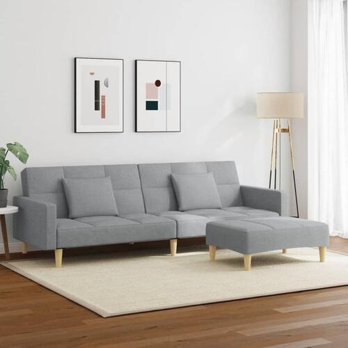2-personers sovesofa med fodskammel stof lysegrå