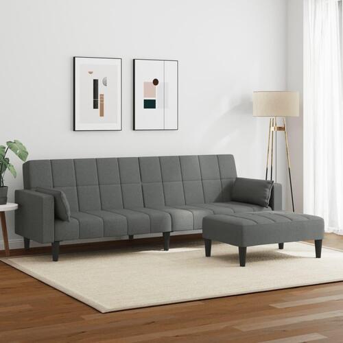2-personers sovesofa med fodskammel stof mørkegrå