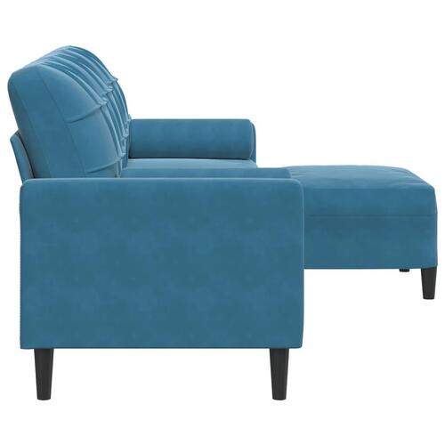 3-personers sofa med fodskammel 210 cm velour blå