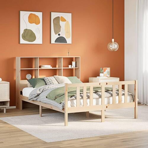 Seng med reol uden madras 135x190 cm massivt fyrretræ