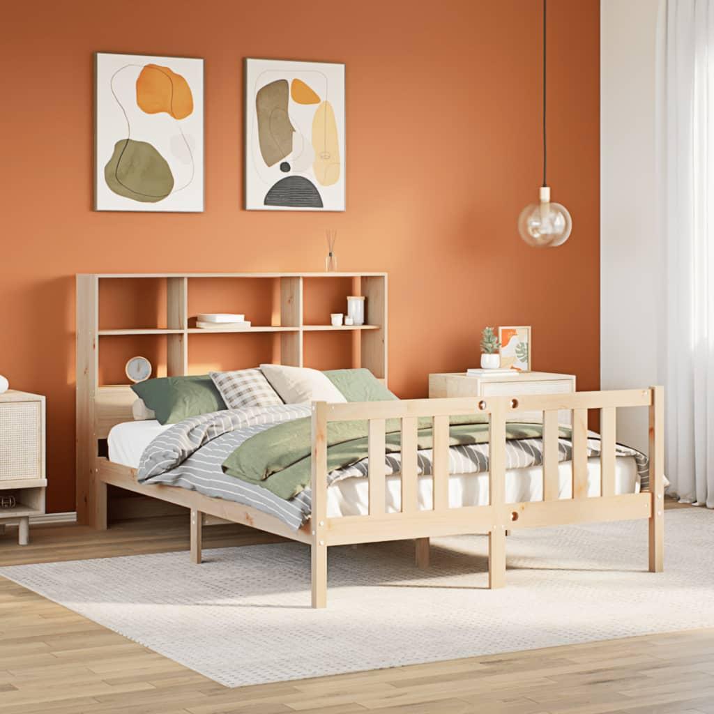 Seng med reol uden madras 135x190 cm massivt fyrretræ