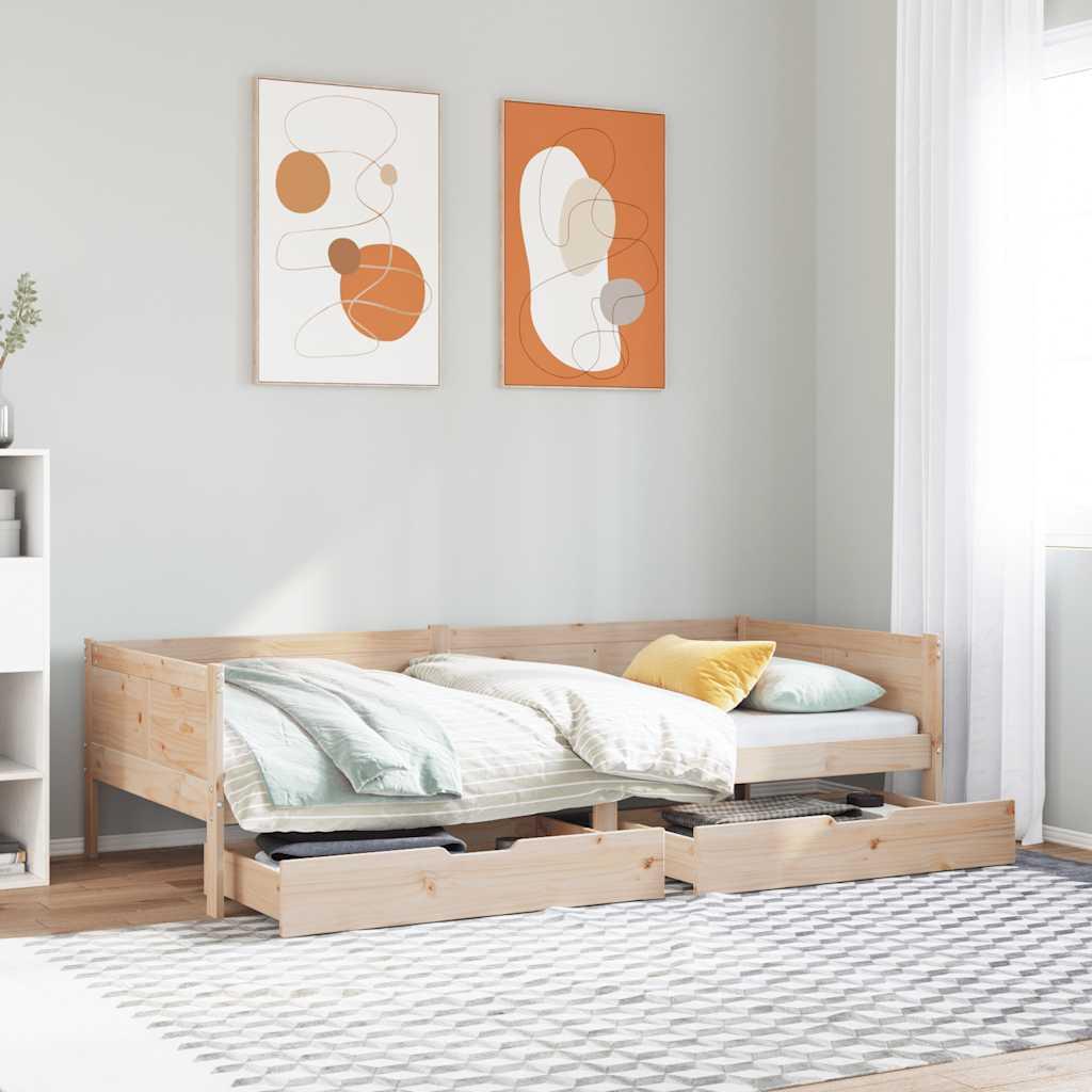 Daybed Med Skuffer Massivt Fyrretræ - Naturfarvet / 80 x 200 cm