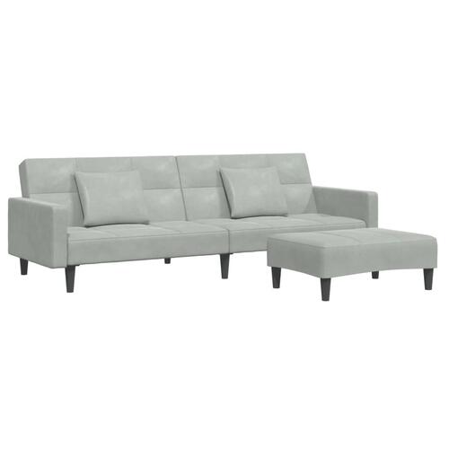 2-personers sovesofa med fodskammel velour lysegrå