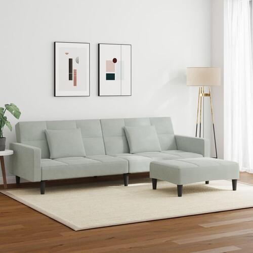 2-personers sovesofa med fodskammel velour lysegrå