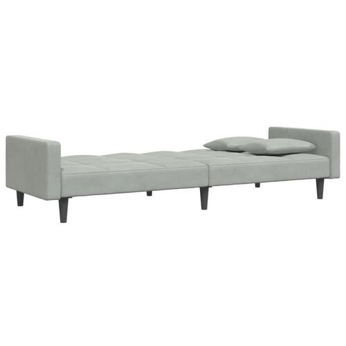 2-personers sovesofa med fodskammel velour lysegrå