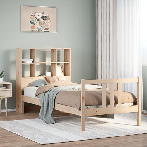 Seng med reol uden madras 75x190 cm massivt fyrretræ