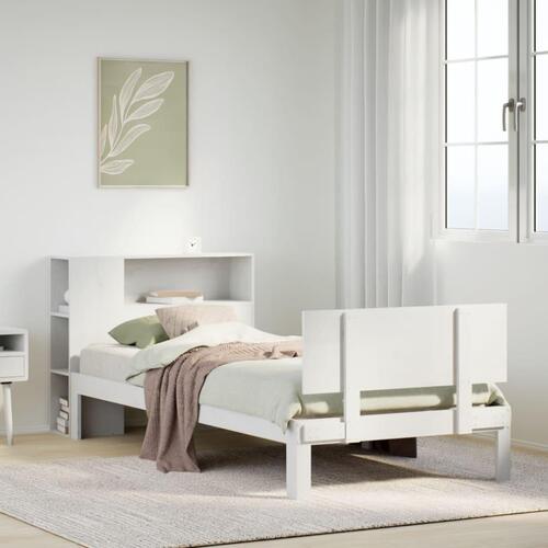 Seng med reol uden madras 90x190 cm massivt fyrretræ hvid