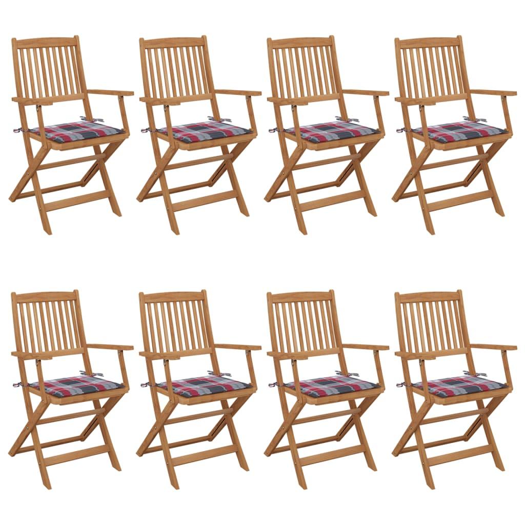 Foldbare havestole 8 stk. med hynder massivt akacietræ