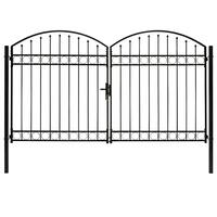 Hegnslåge med dobbeltdør og buet top stål 300x200 cm sort