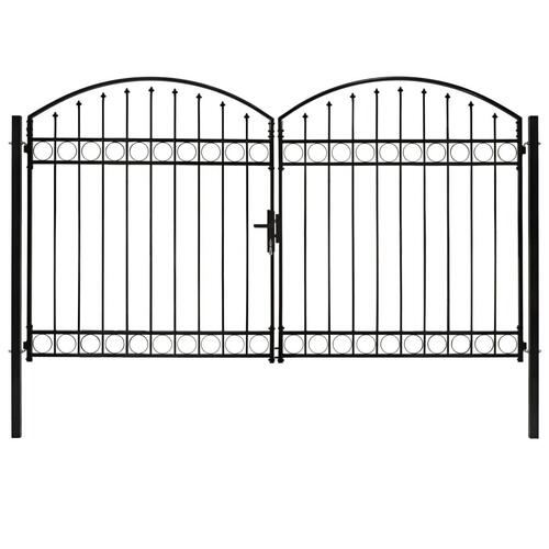 Hegnslåge med dobbeltdør og buet top stål 300x200 cm sort