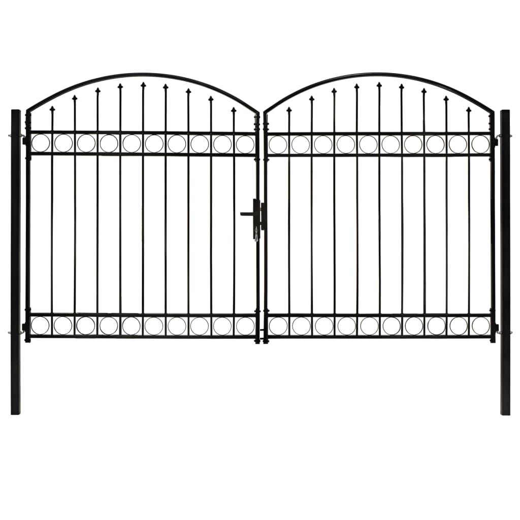 Hegnslåge med dobbeltdør og buet top stål 300x200 cm sort