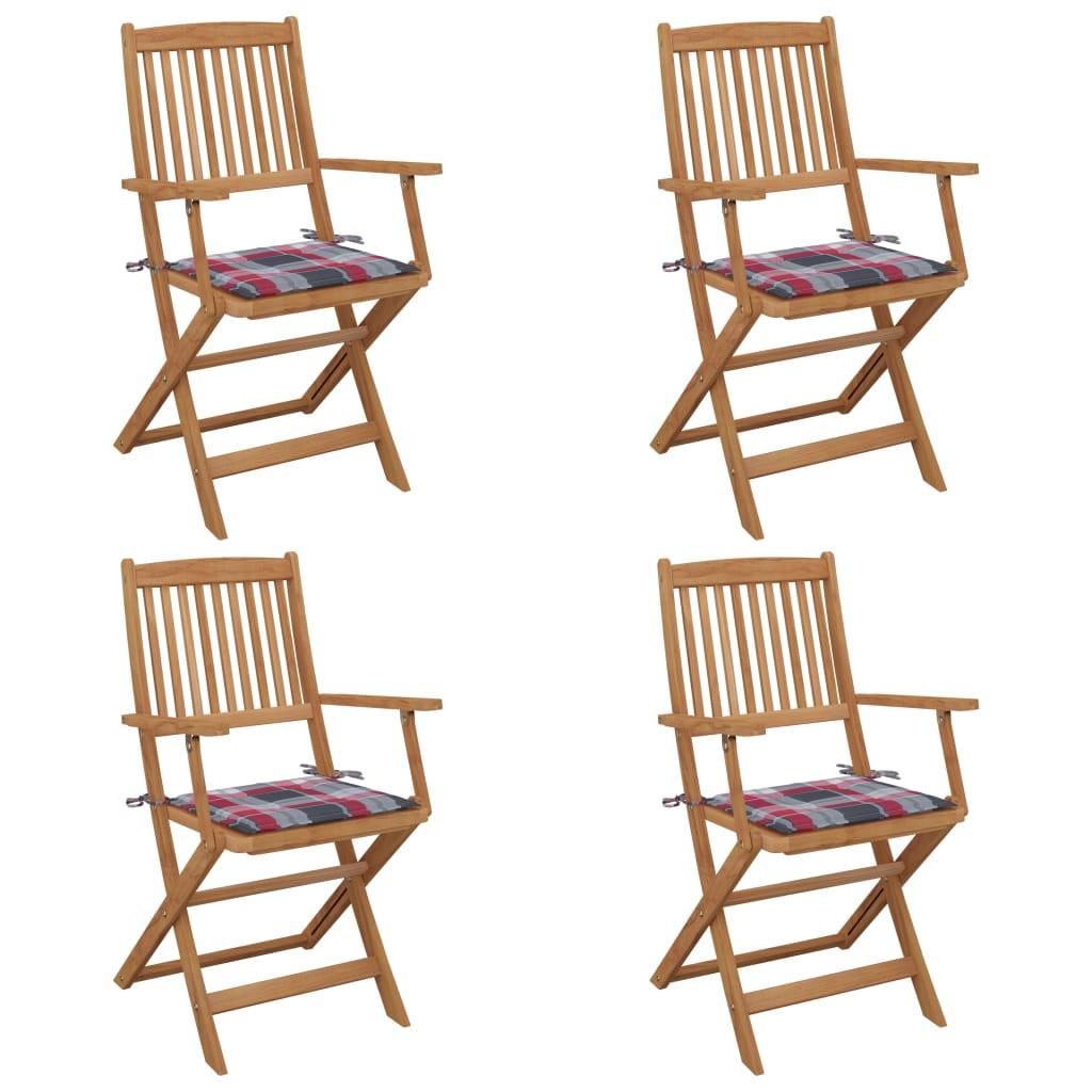 Foldbare havestole 4 stk. med hynder massivt akacietræ