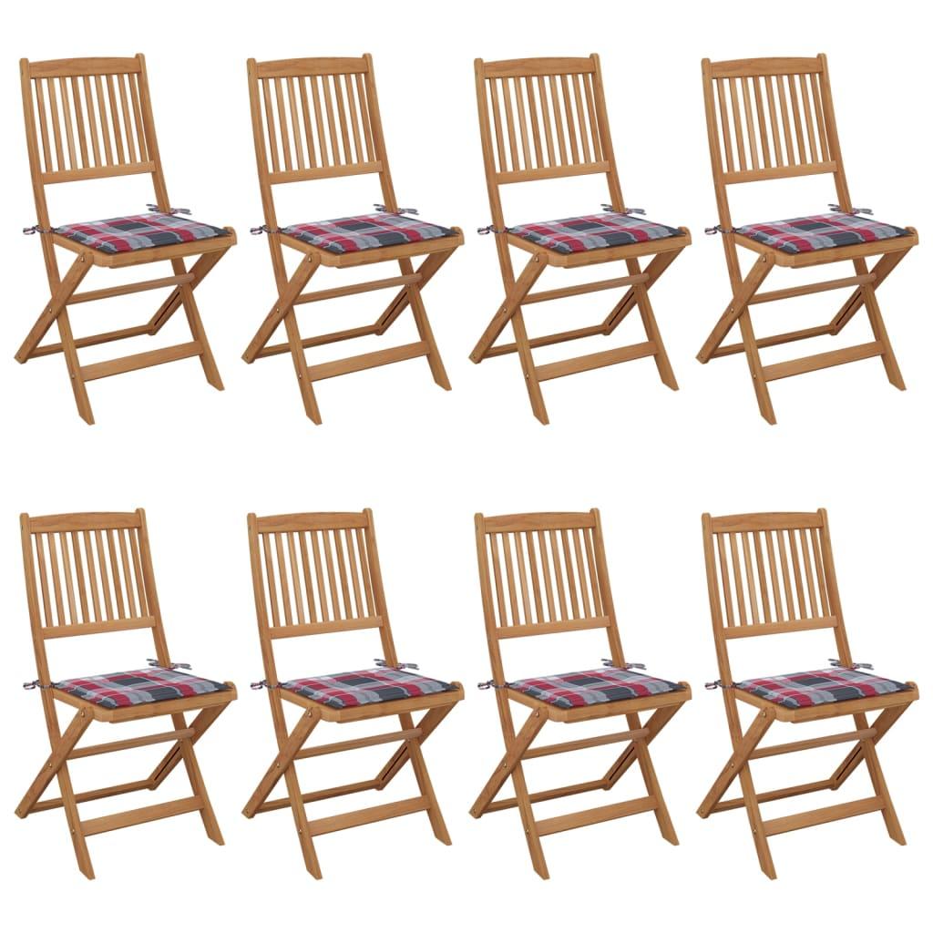 Foldbare havestole 8 stk. med hynder massivt akacietræ