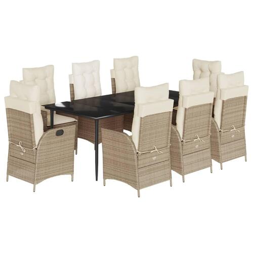 Spisebordssæt til haven 9 dele med hynder polyrattan beige