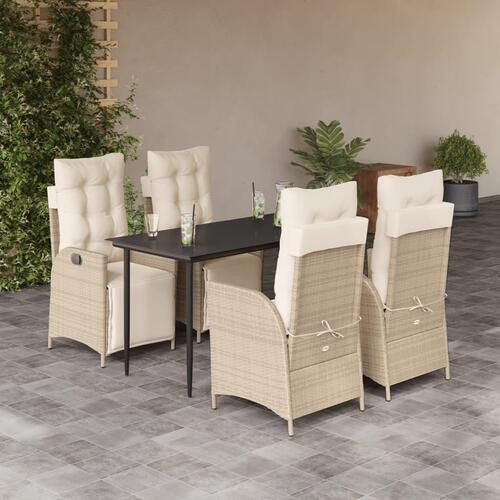 Spisebordssæt til haven 5 dele med hynder polyrattan beige