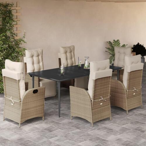 Spisebordssæt til haven 7 dele med hynder polyrattan beige