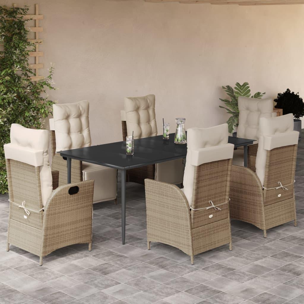Spisebordssæt til haven 7 dele med hynder polyrattan beige