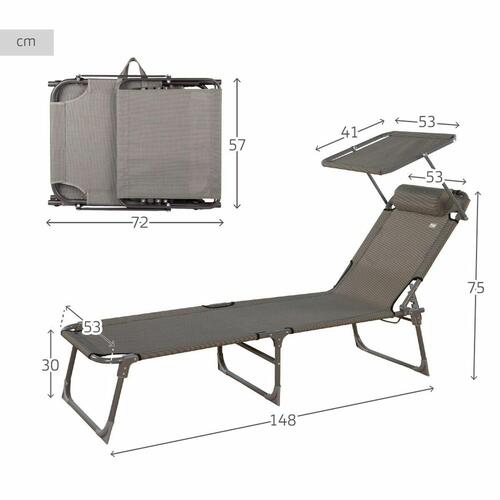 Ležalnik Colorbaby Foldbar Parasol Grå 193 x 53 x 30 cm