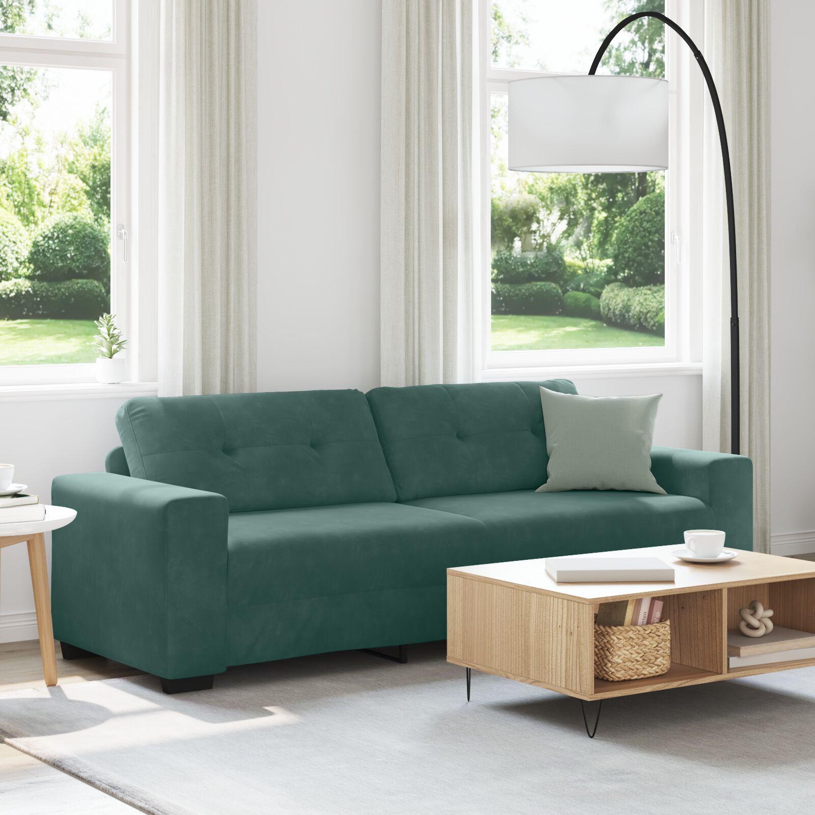 3-personers sofa i mørkegrøn fløjl, 180 cm