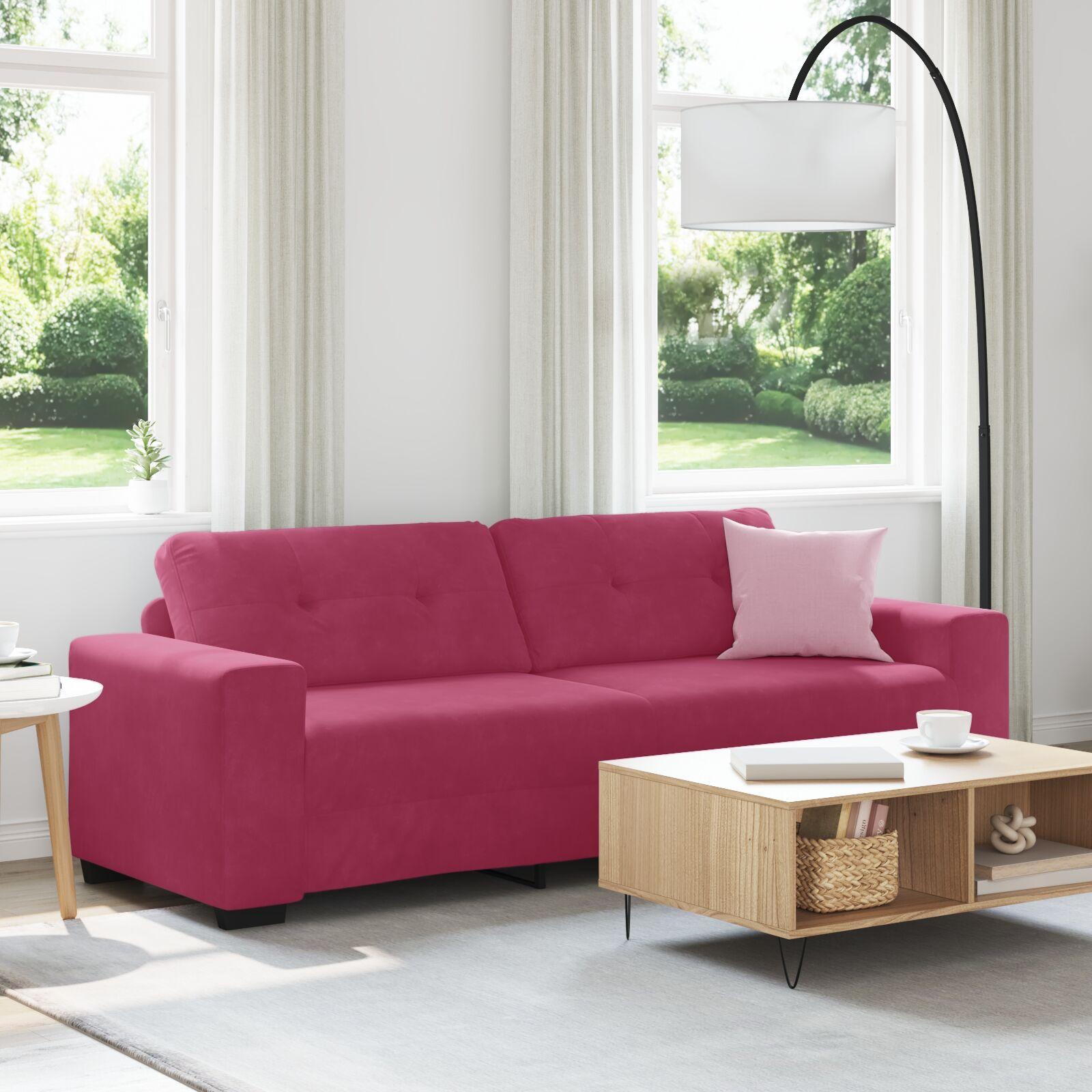 3-personers sofa i vinsort fløjl, 180 cm