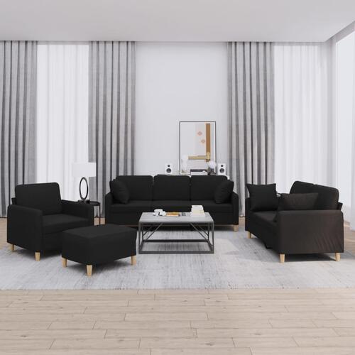 Sofasæt 4 dele med puder stof sort