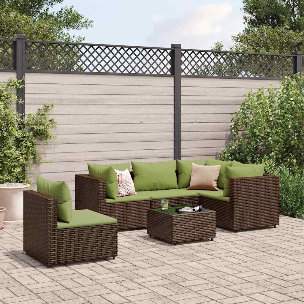 Loungesæt til haven 6 dele med hynder polyrattan brun