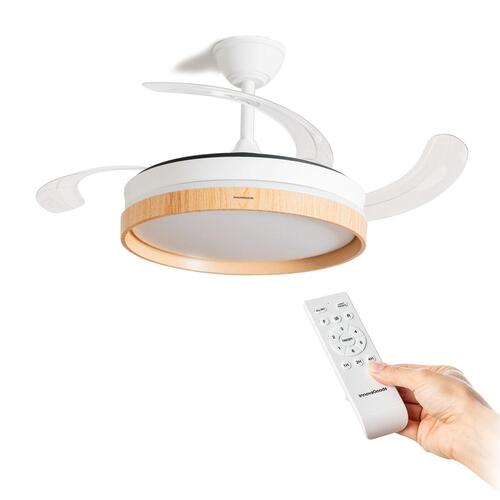Loftsventilator med LED-lys og 4 foldbare vinger Woteez InnovaGoods Træ 72 W Ø49-104 cm