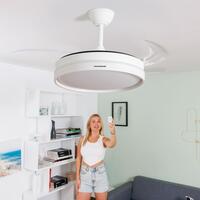 Loftsventilator med LED-lys og 4 foldbare vinger Keteez InnovaGoods Hvid 72 W Ø49-104 cm