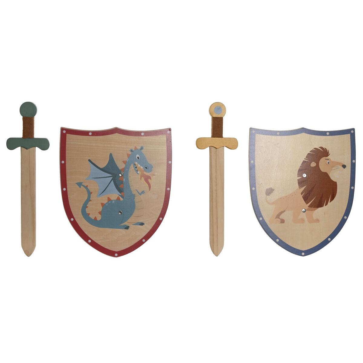 Legesæt med træsværd og skjold - 2 enheder, 28 × 0,5 × 33,5 cm